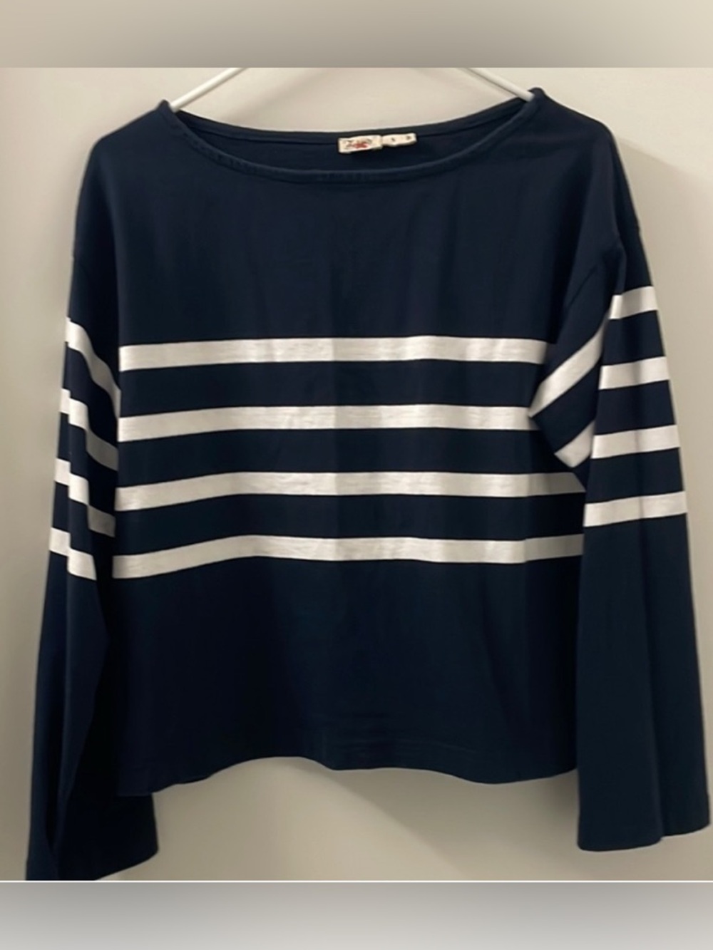 Faherty Navy and White Striped Sport Jersey Knit Cotton Tee Women's S Gorpcore